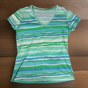 Lilly Pulitzer Etta V-Neck Tee Size Large SeaSpray Striped‎ Pima Cotton NWOT